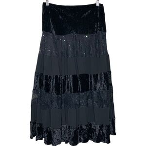 Rene Derhy Black Velvet Lace Maxi Skirt Sz 12 Dramatic Bohemian Gothic Witches